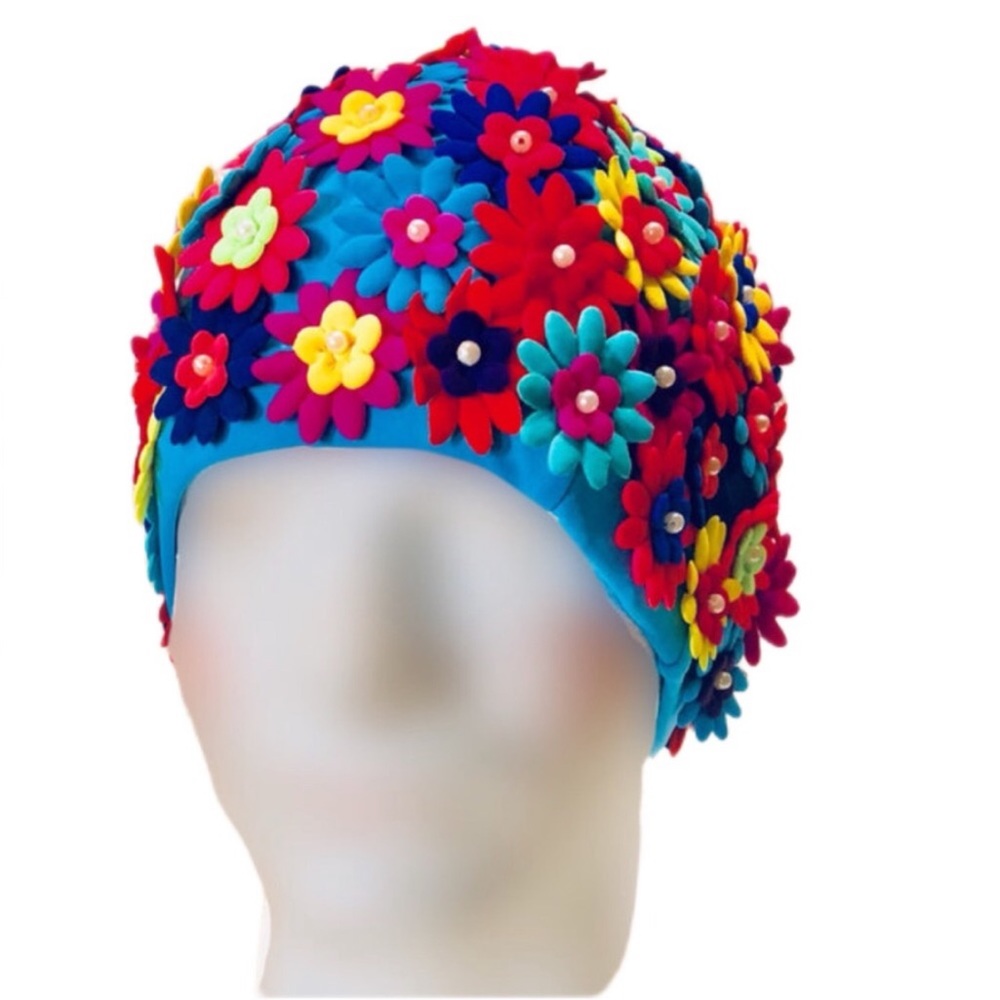 Swim Cap Multi Colored Flowers One Size